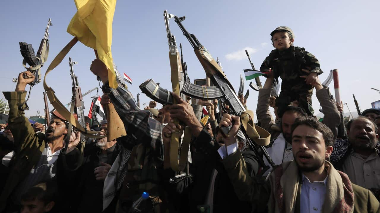 A group of protesters are brandishing guns.